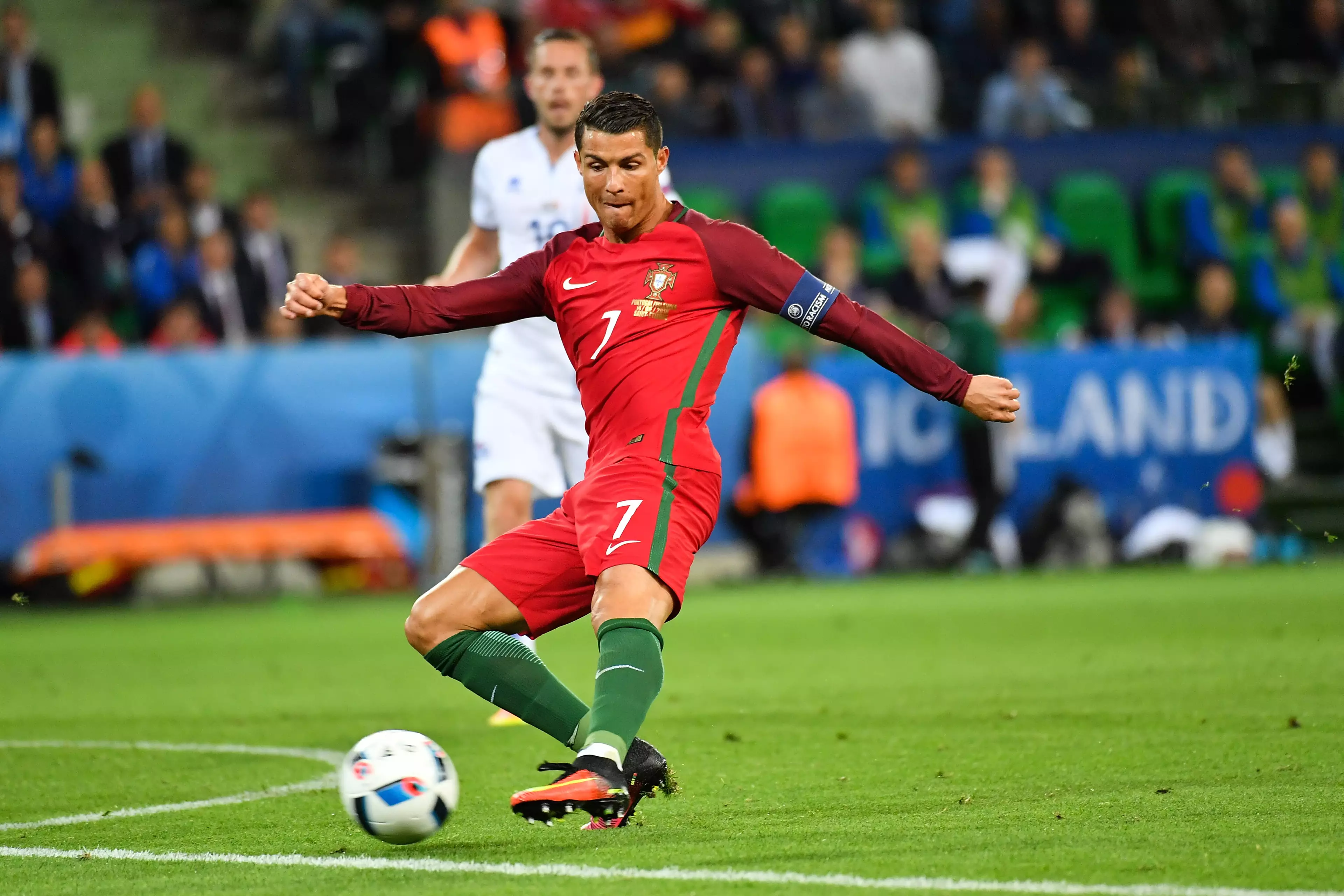 Ronaldo in action against Iceland. Image: PA
