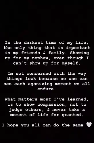 Nickayla shared this message on her Insta' story (
