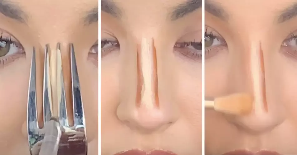 Makeup Artist Shows How To Contour Your Nose With A Fork