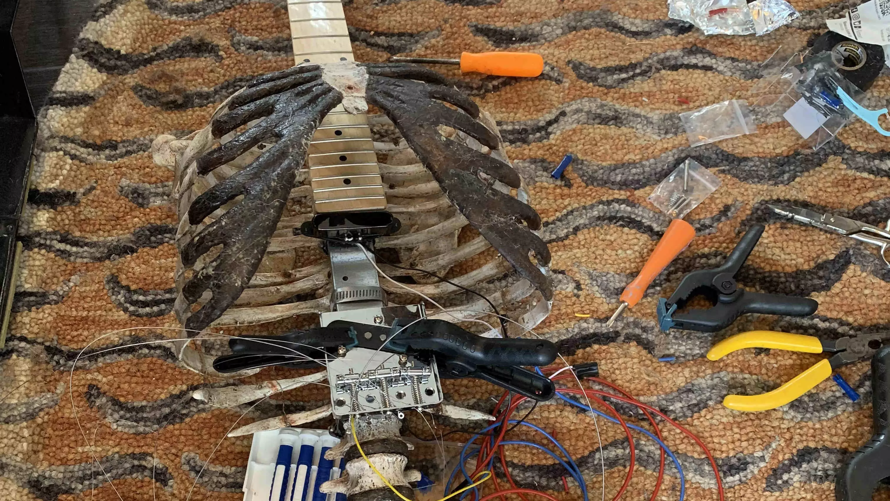 Musician Turns Dead Uncle's Skeleton Into A Working Electric Guitar