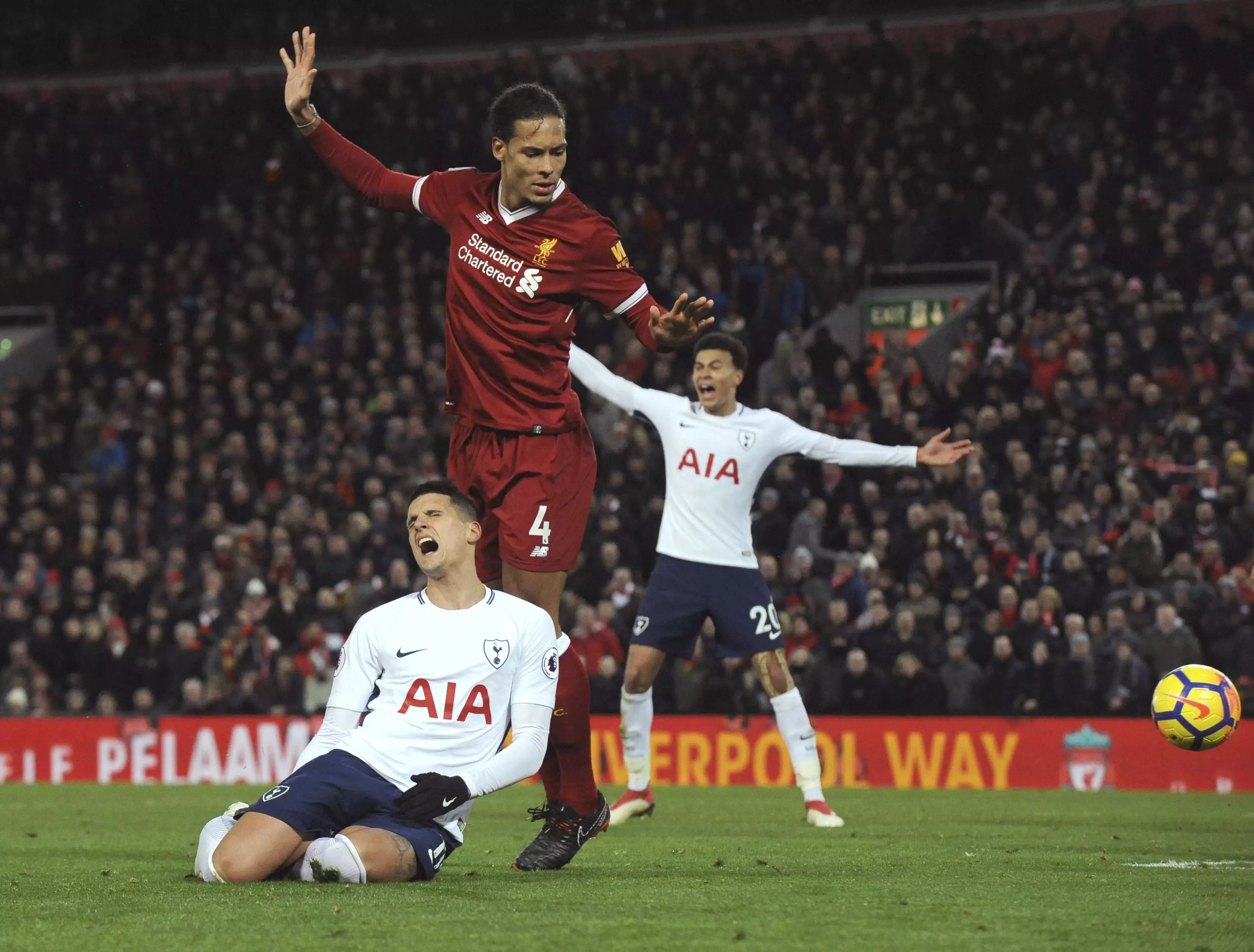 Liverpool fans believed Lamela had dived. Image: PA Images.
