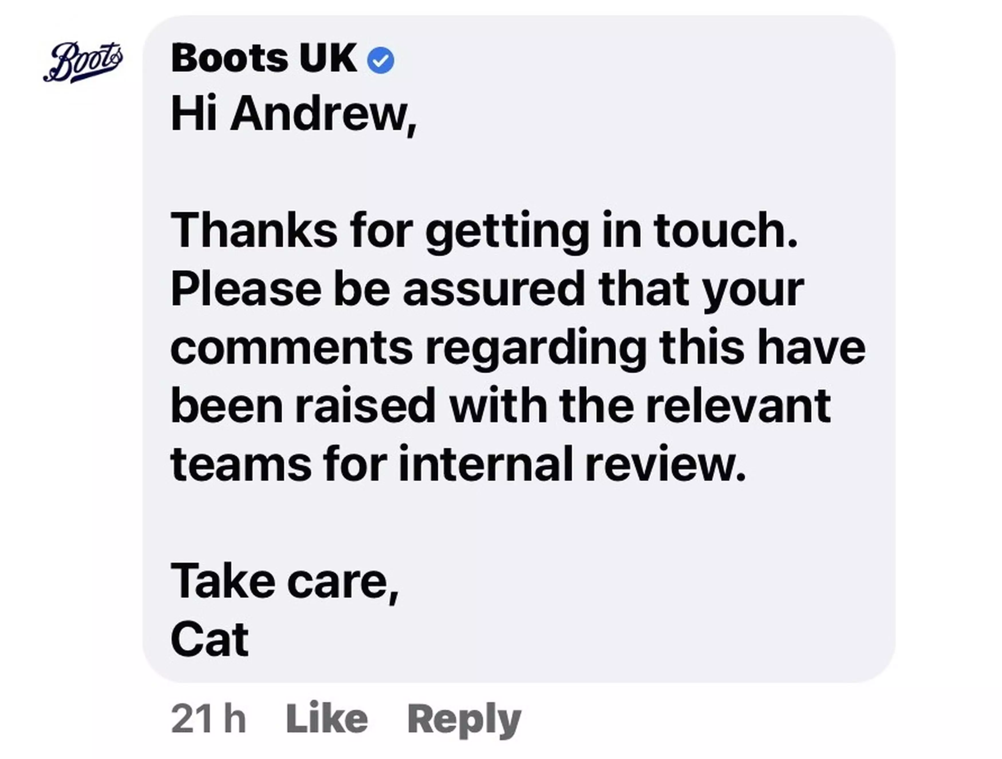 Boots apologised for 'any offence caused' (