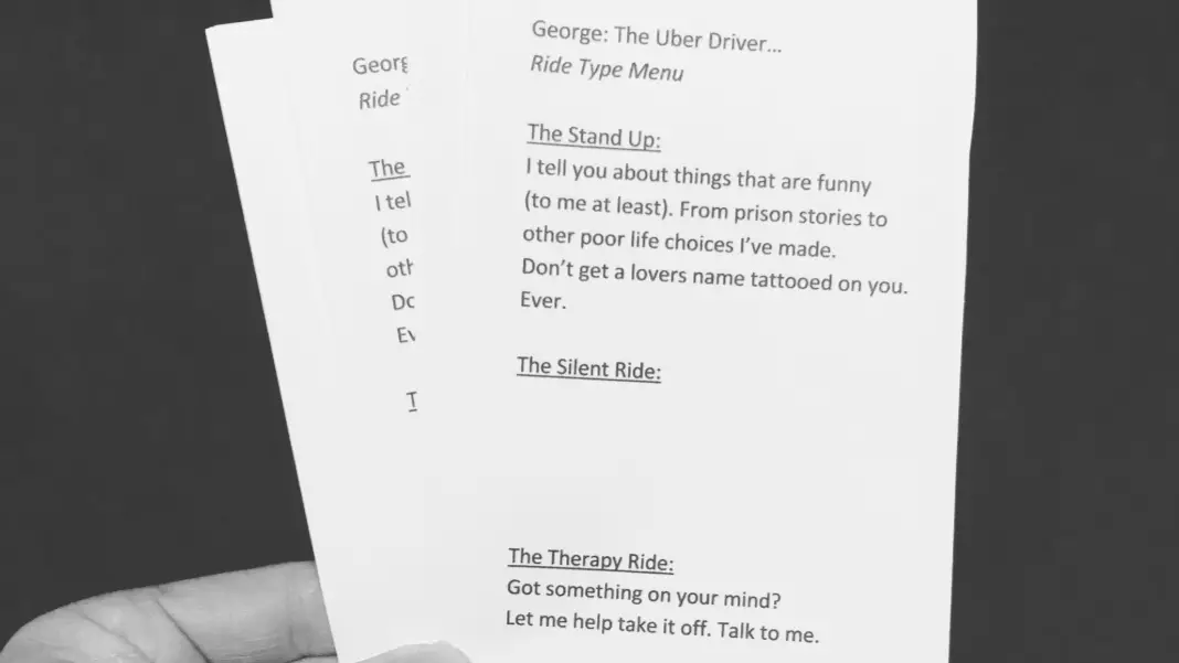 Uber Driver Offers Customers A Conversation Menu Of What They Want During The Trip