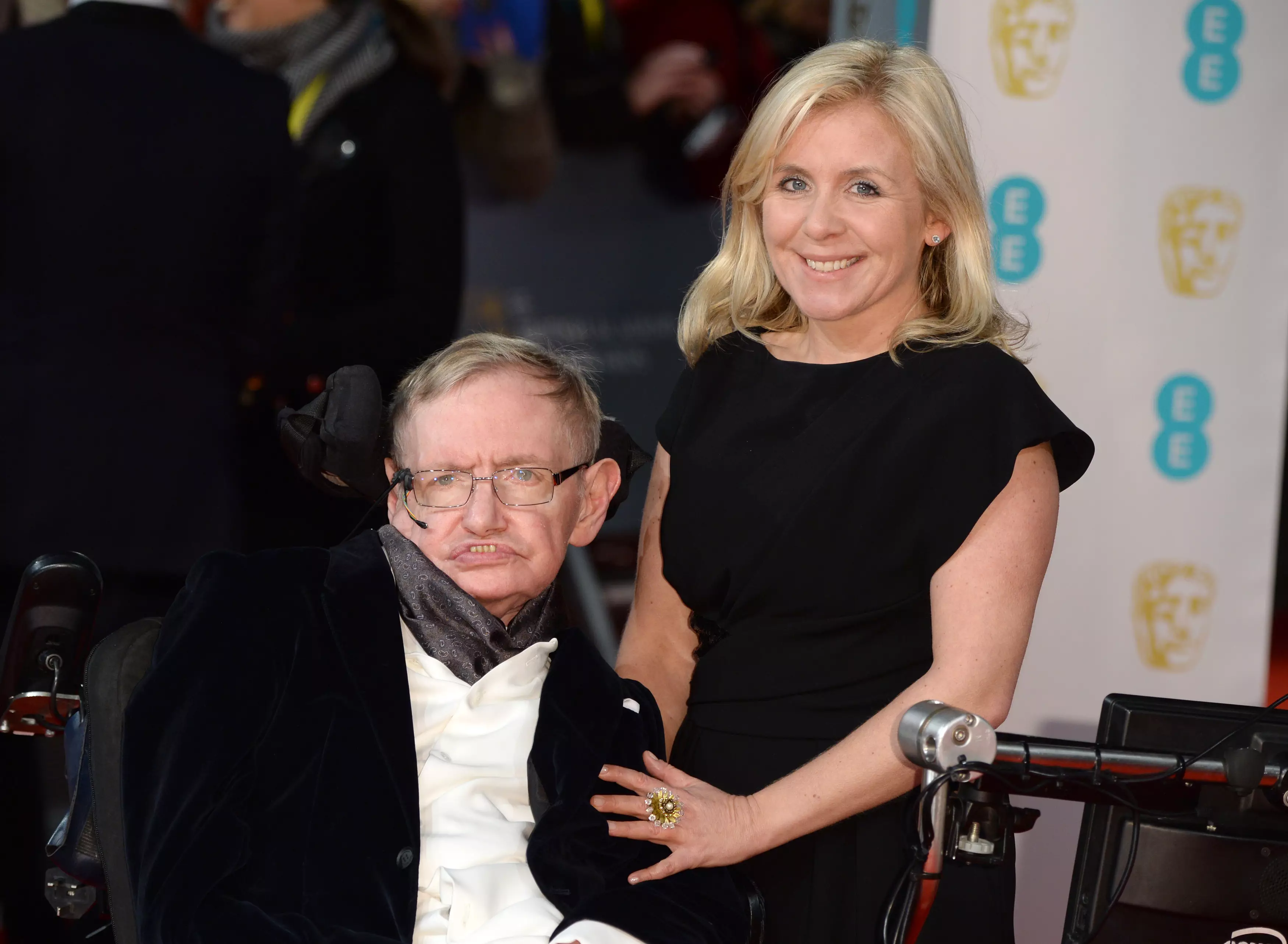 Lucy Hawking with her father in 2015.