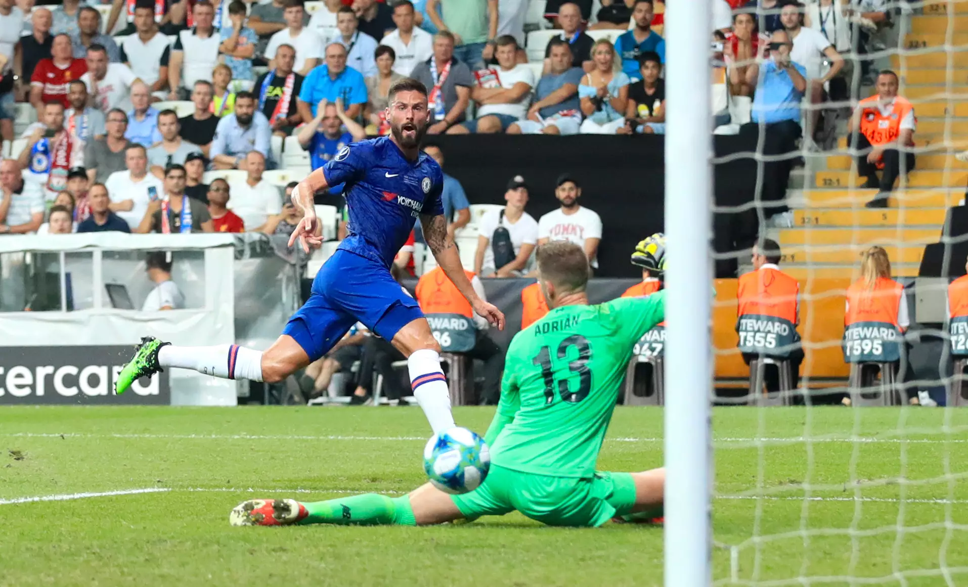 Olivier Giroud slid Chelsea into the lead in the 36th minute at Vodafone Park