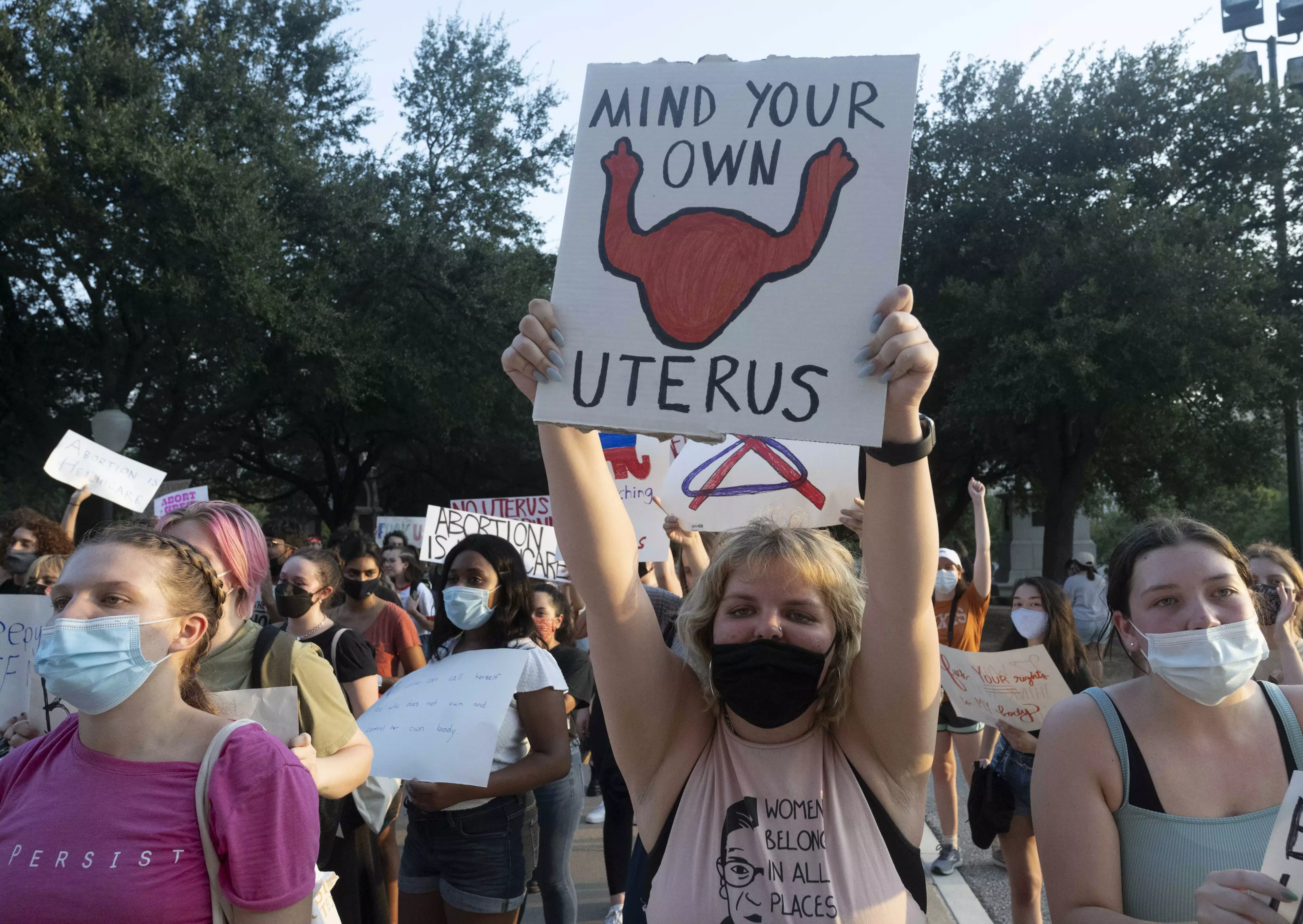 Texas women protest the state's new abortion laws.