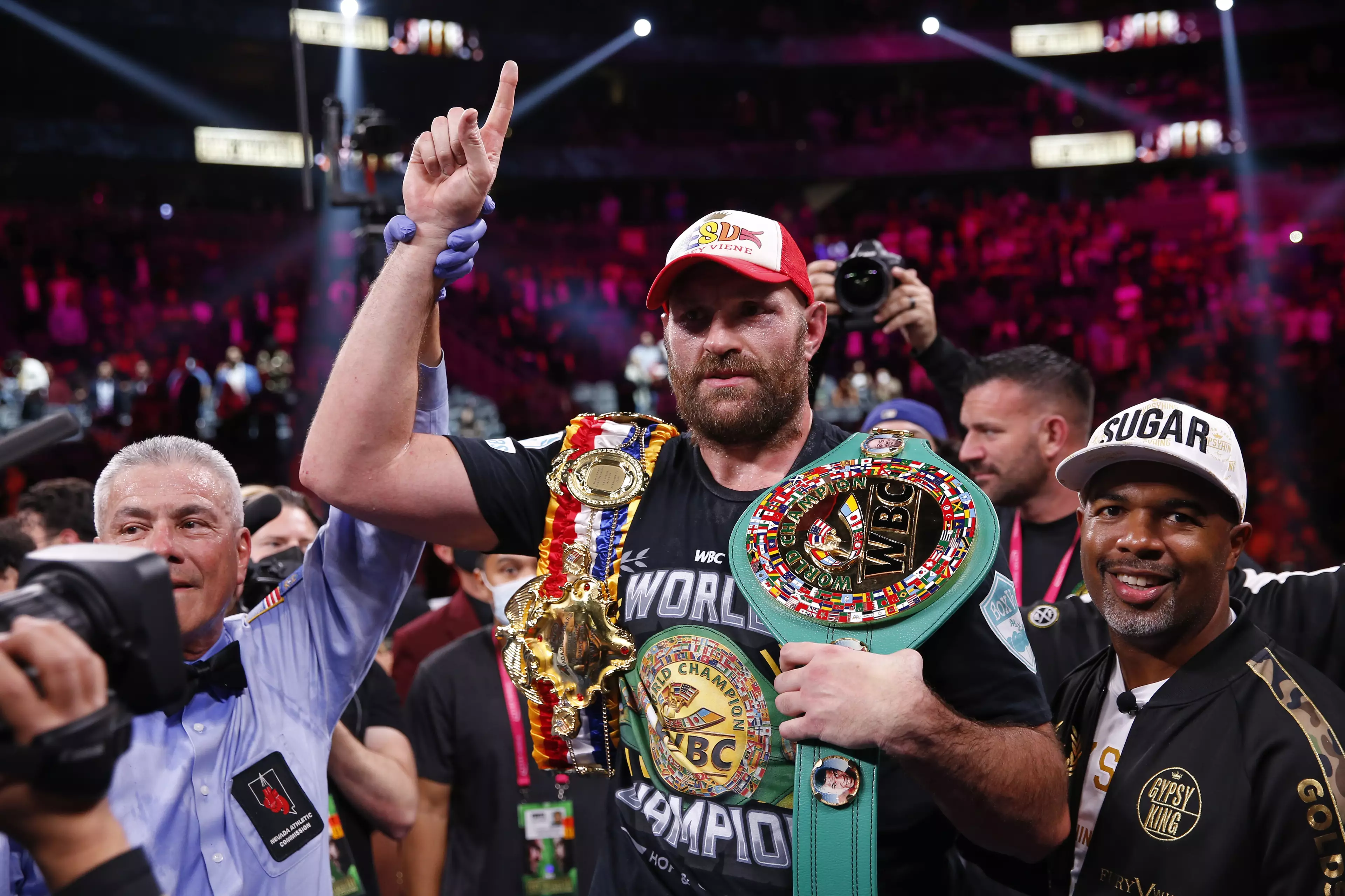 Tyson Fury wins against Deontay Wilder in October 2021. (