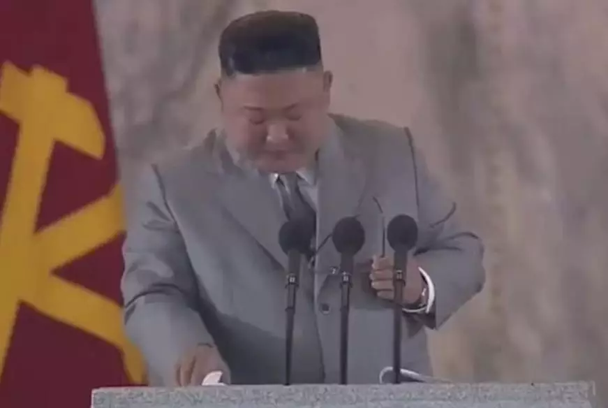 Kim was seen wiping away tears during a speech.