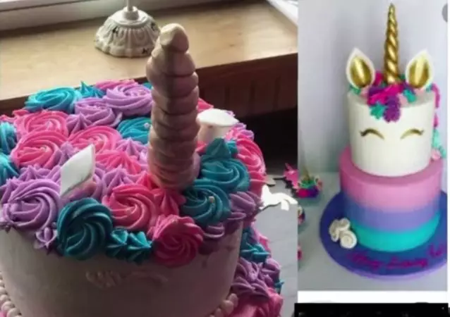 On the left is the cake Alexandra Schroeder received, compared to what she asked for on the right.