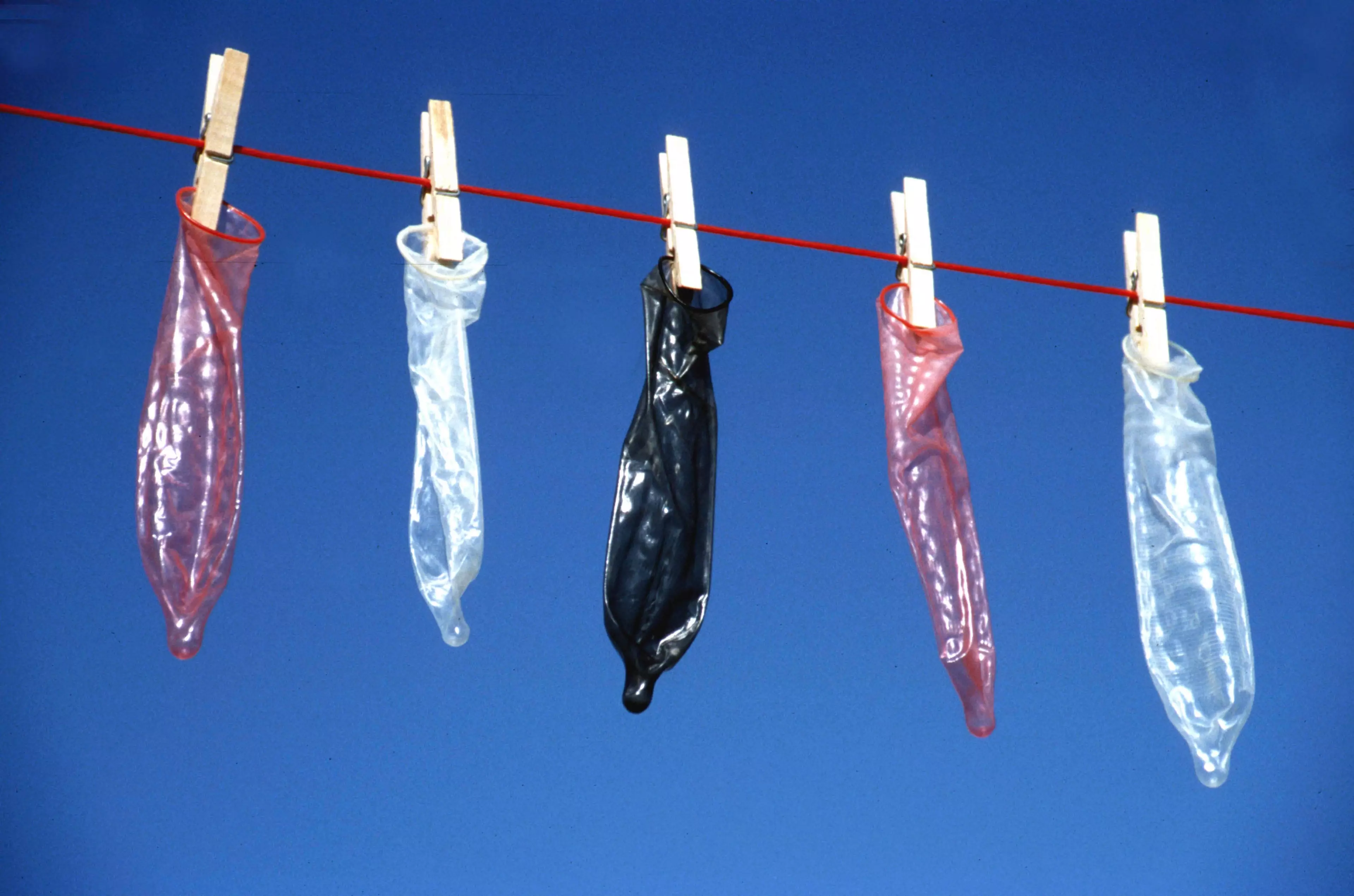 The condoms were being washed and dried.