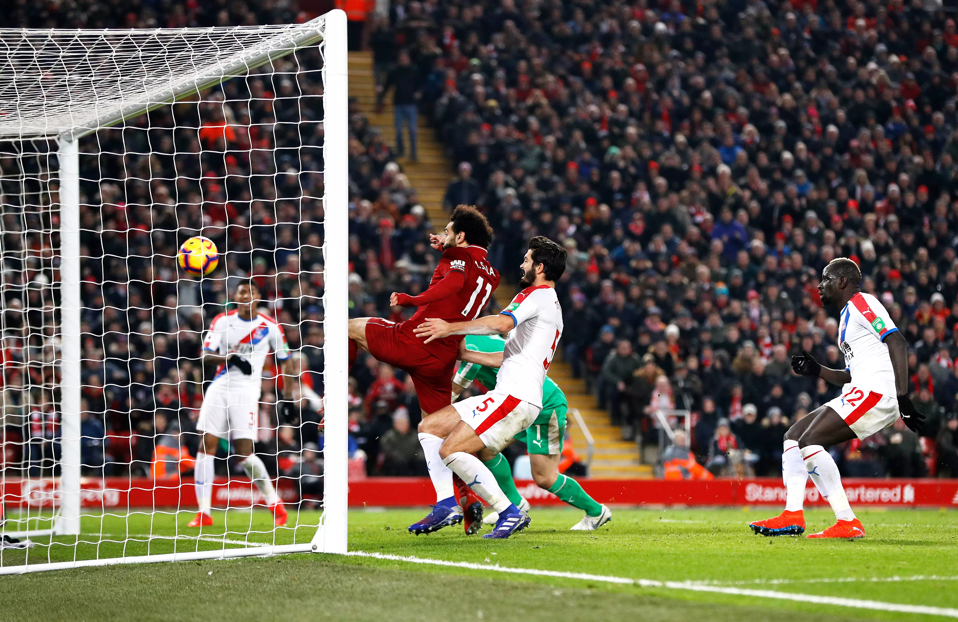 Salah scores his side's third on Saturday. Image: PA Images