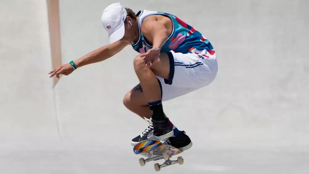 Jagger Eaton Skateboards While Wearing Air Pods At Tokyo Olympics