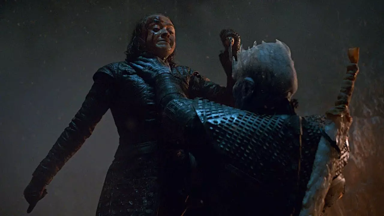 Arya in the icy grip of the Night King.