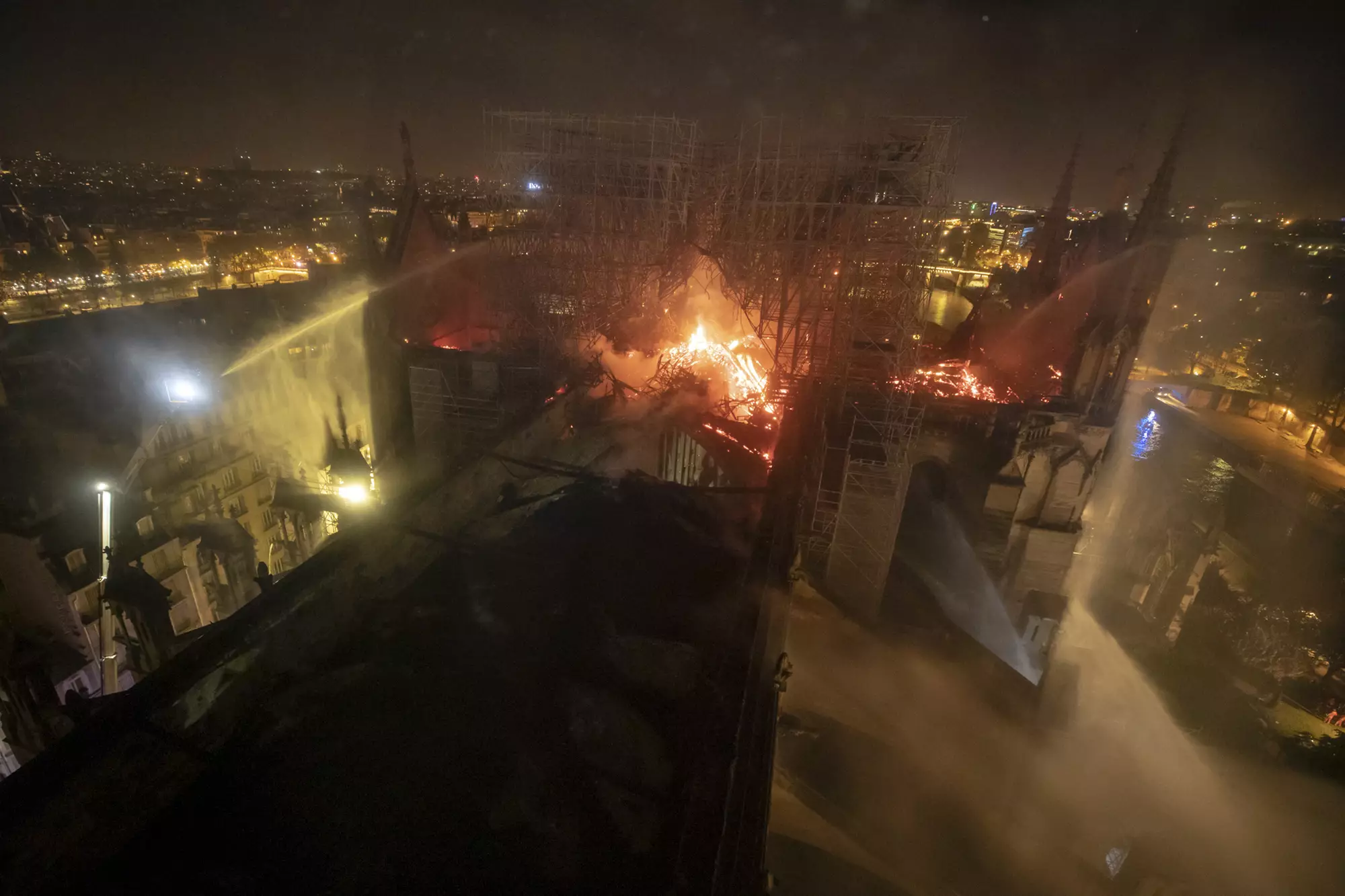 Notre Dame cathedral burning, Monday April 15, 2019.