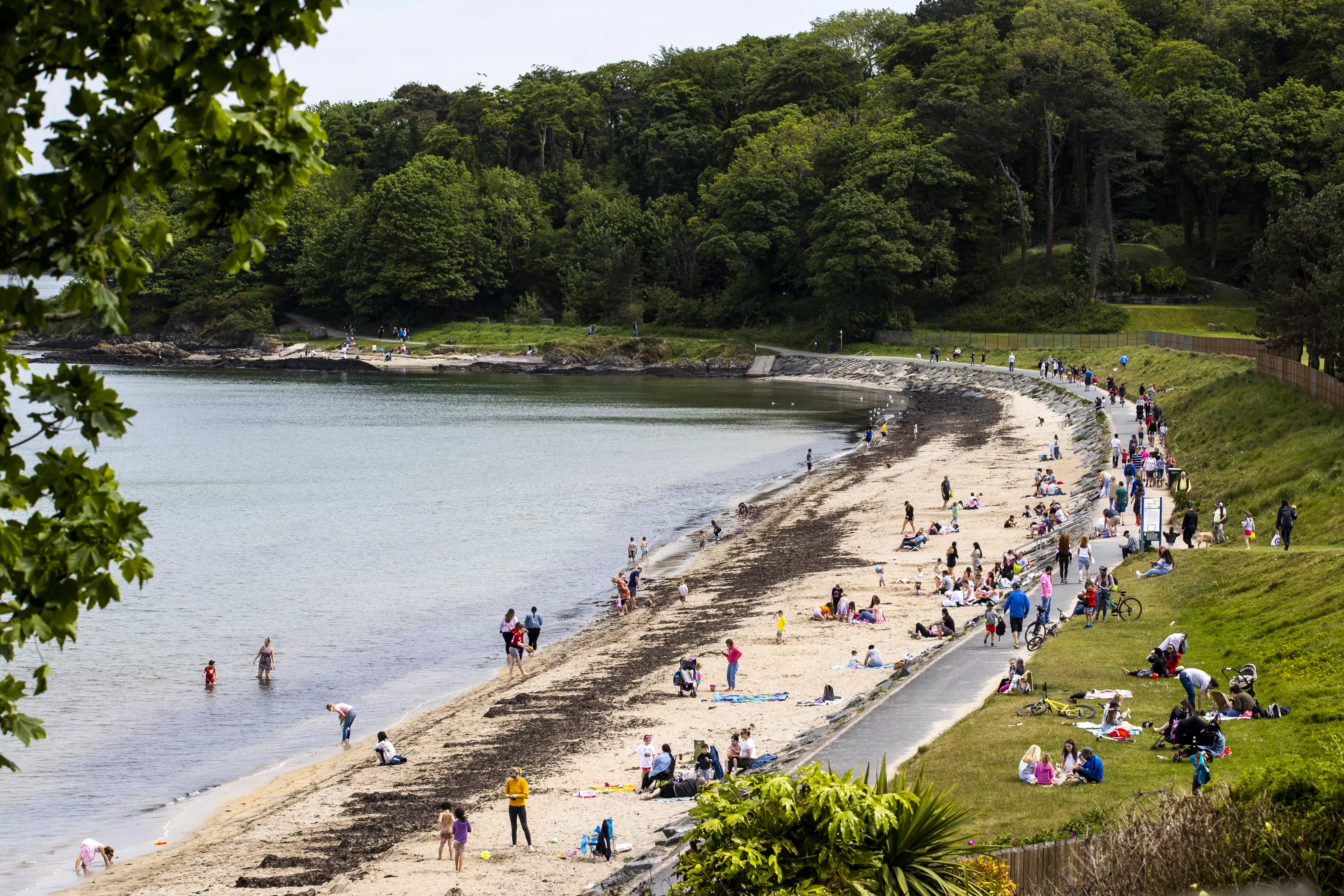 Crowds gathering during the May bank holiday at Helen's Bay in County Down.