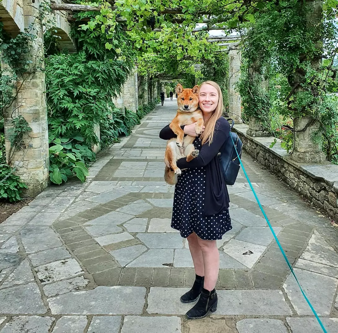 Anna and Watson out for walkies in the park (