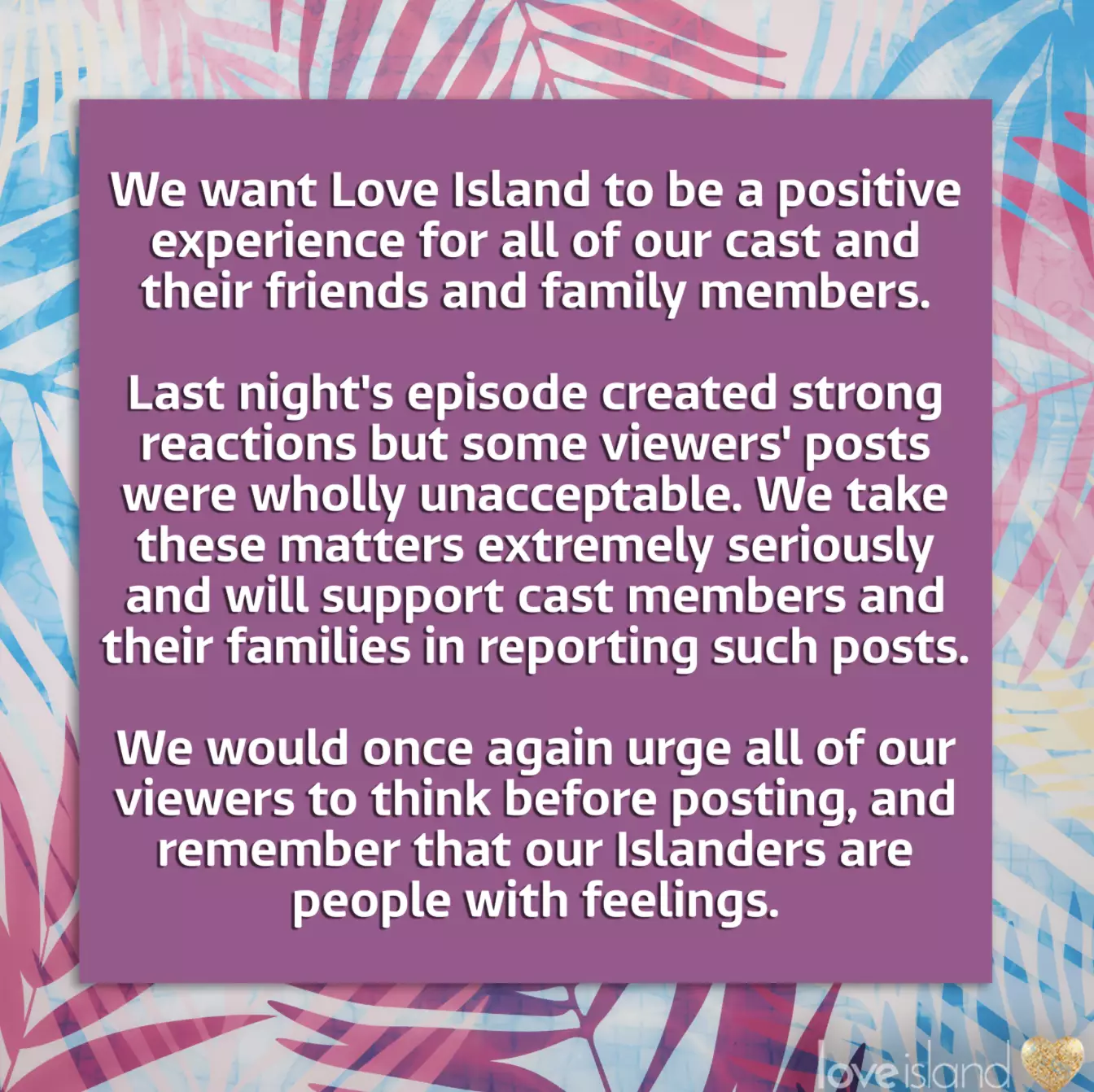 On Thursday evening, ITV took to Instagram with a statement (
