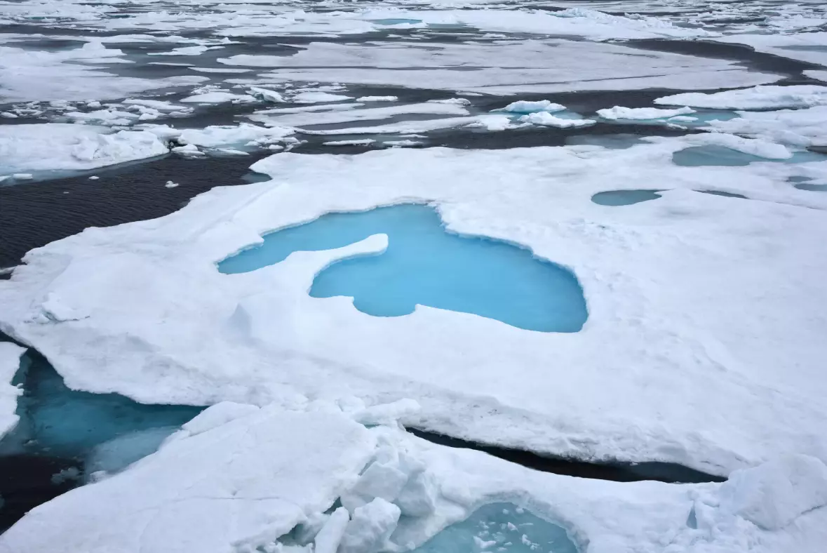 A melt pond in the Arctic Ocean at the North Pole in 2015.