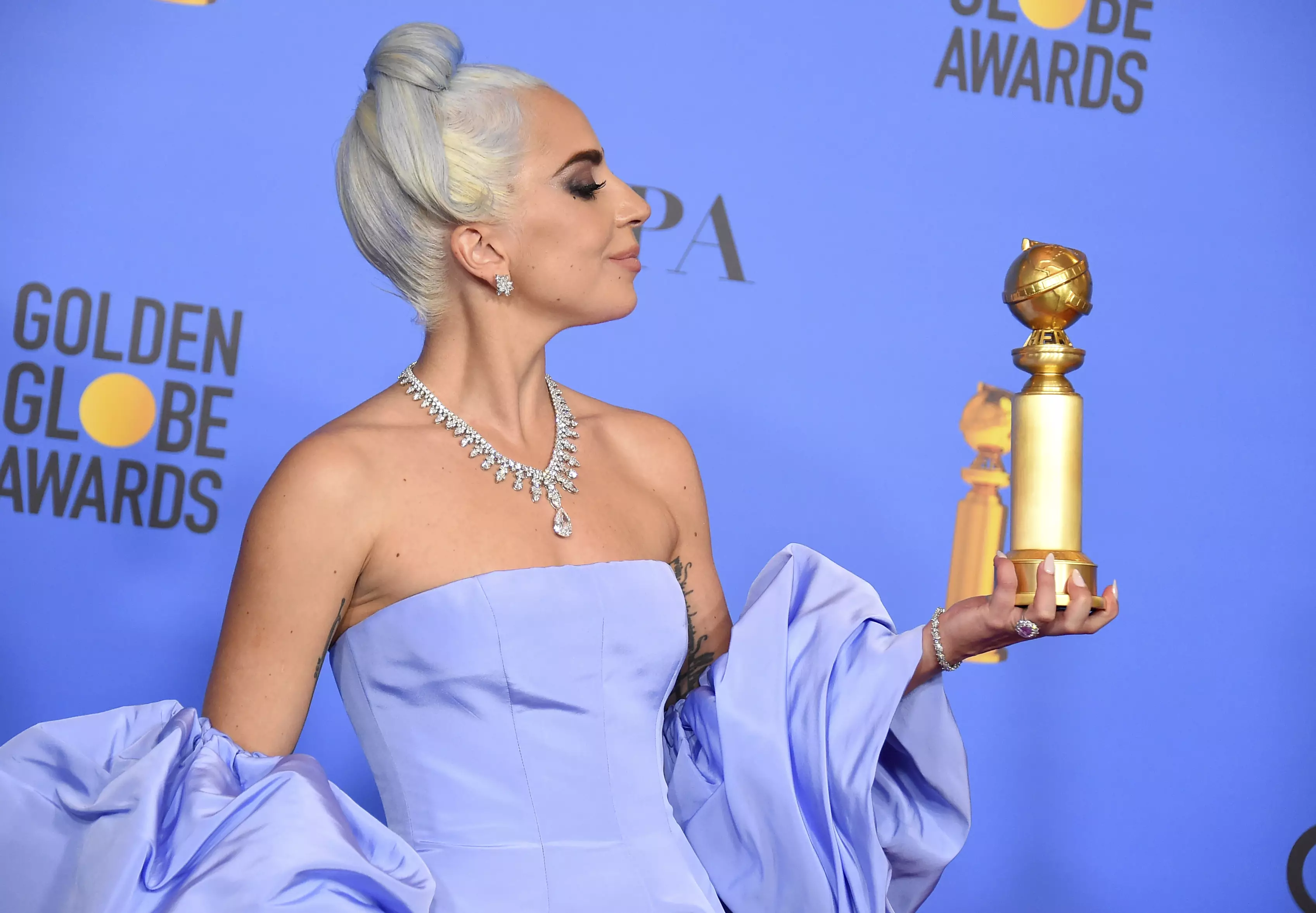 Lady Gaga with her Golden Globe.
