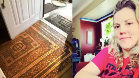 Woman Creates Incredible Hallway Flooring Using Just Coins