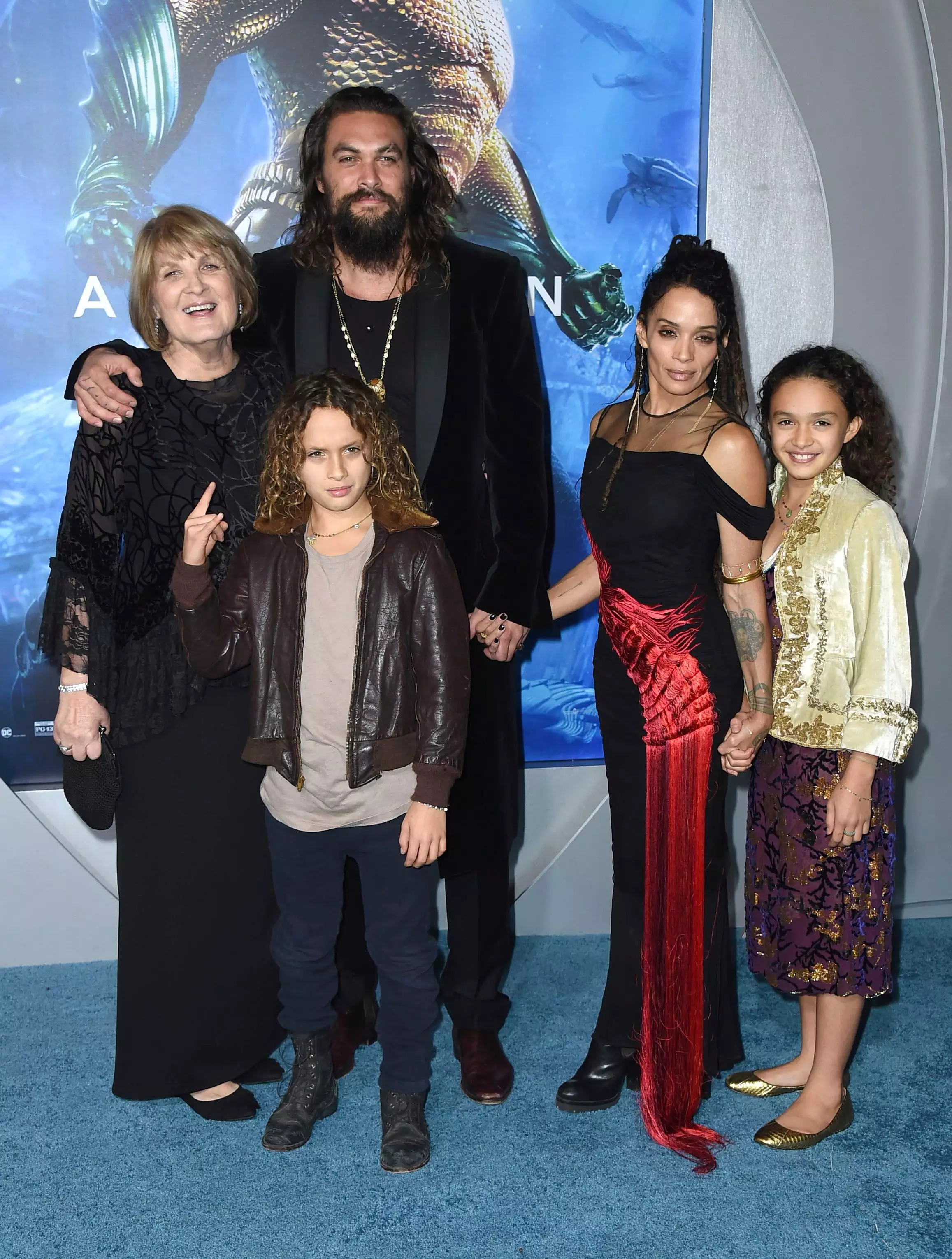 Jason Momoa with wife Lisa Bonet, his two children and his mum Coni.