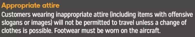 The wording for the clothing policy within the in-flight magazine.