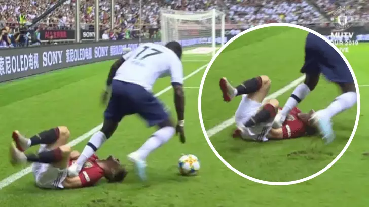 Tottenham's Moussa Sissoko Stamps On Manchester United's Daniel James During Pre-Season Friendly 