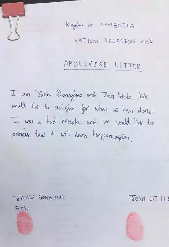 The two men were forced to write a letter apologising for their drunken behaviour.