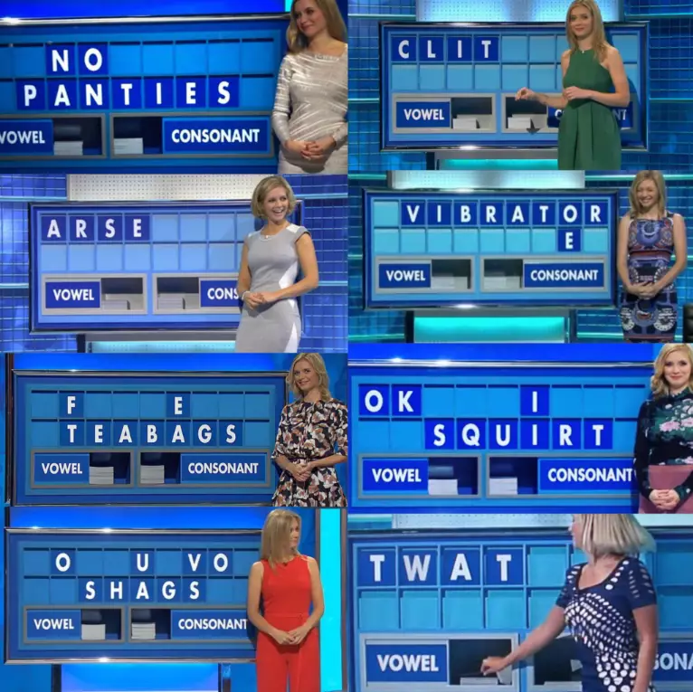 The 'Countdown' mathematician couldn't keep a straight face with some of these crude words.