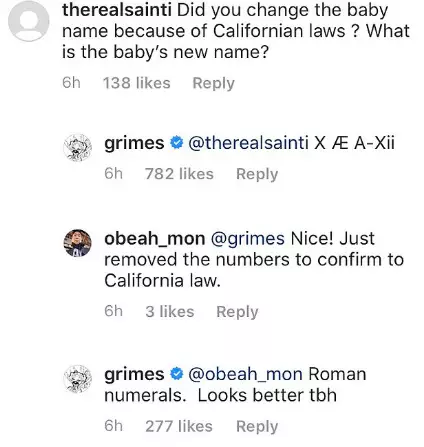 Grimes replied to a fan online (