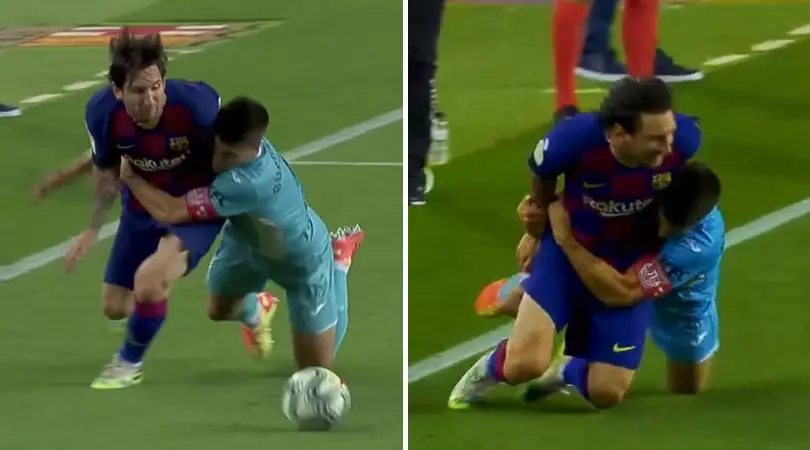 Leganes Player Resorts To Rugby Tackling Lionel Messi To Get The Ball