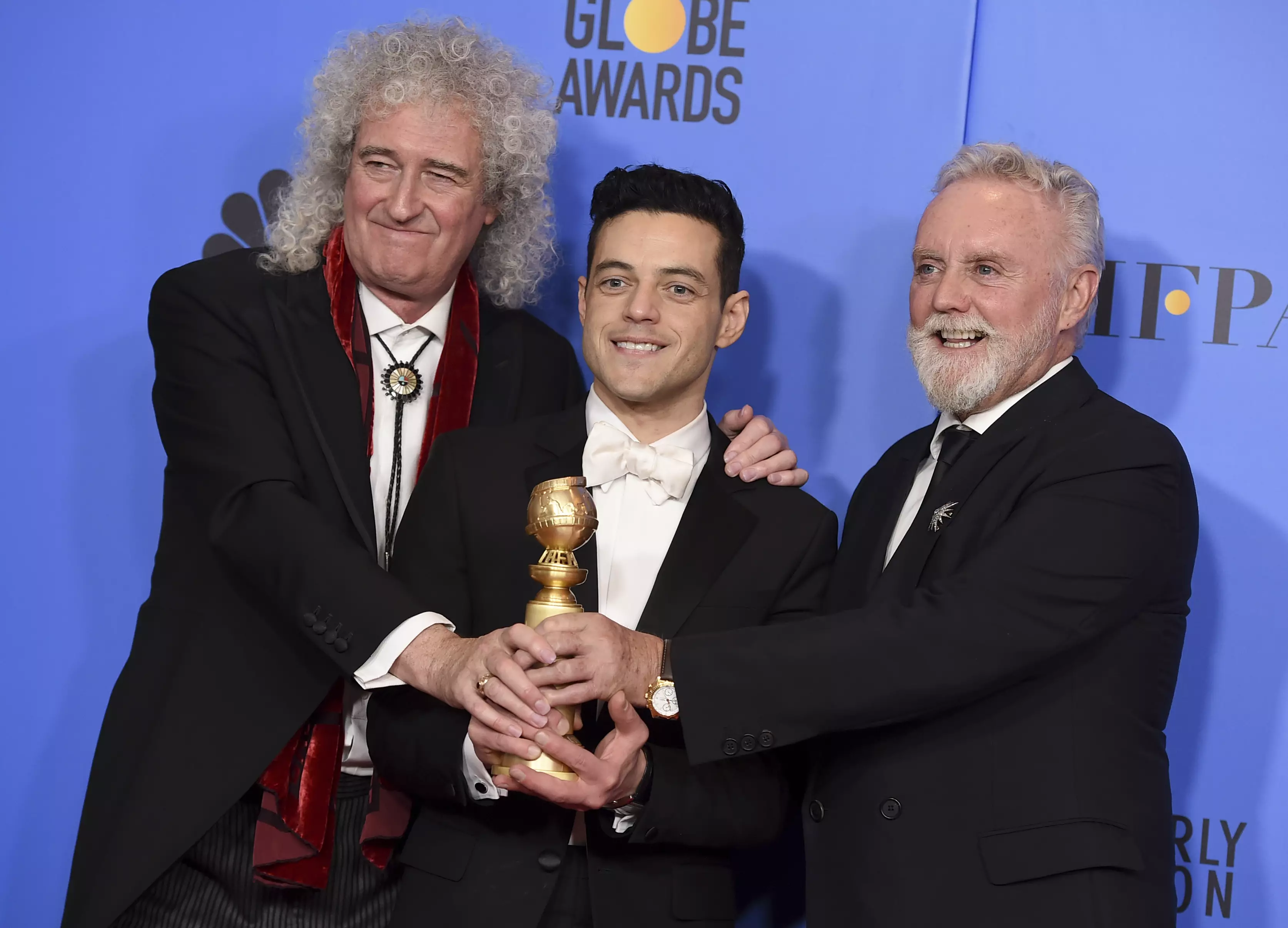 Queen guitarist Brian May, actor Rami Malek and drummer Roger Taylor.