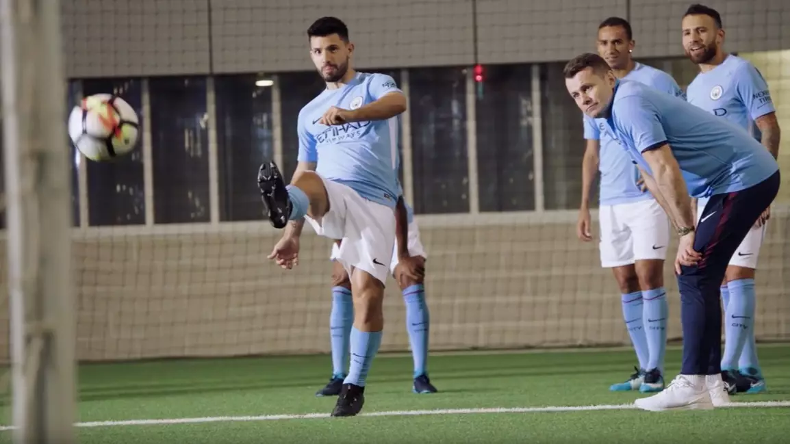 Manchester City Players Face The Crossbar Challenge