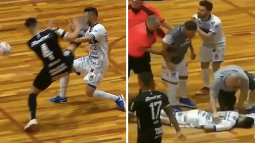 Brazilian Futsal Player Knocked Out And Rushed To Hospital After Karate Kick To The Head