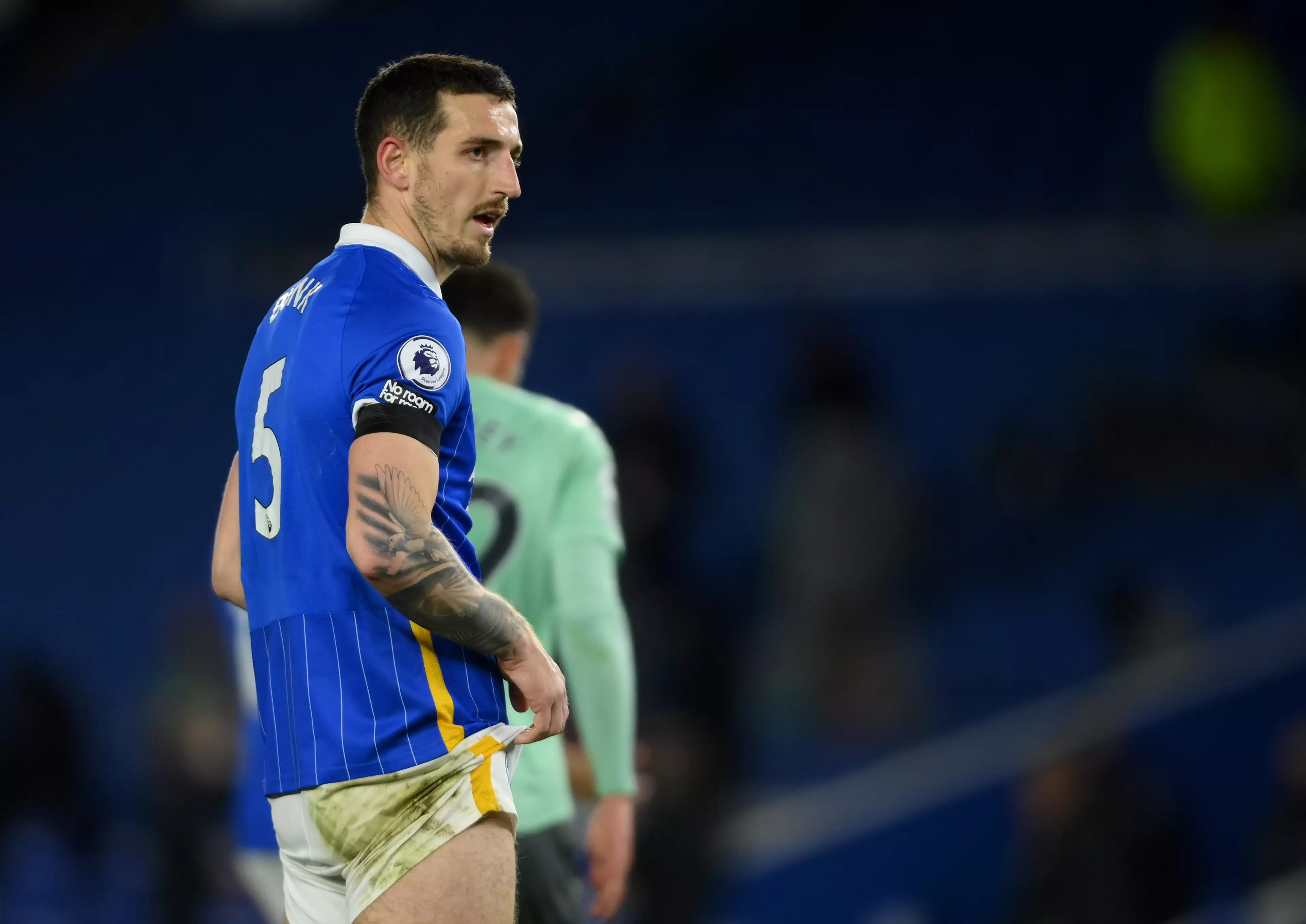 Brighton and Hove Albion's captain Lewis Dunk is at the heart of their defence