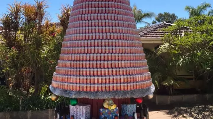 Absolute Legend Creates 6-Metre High Christmas Tree Out Of Empty Beer Cans