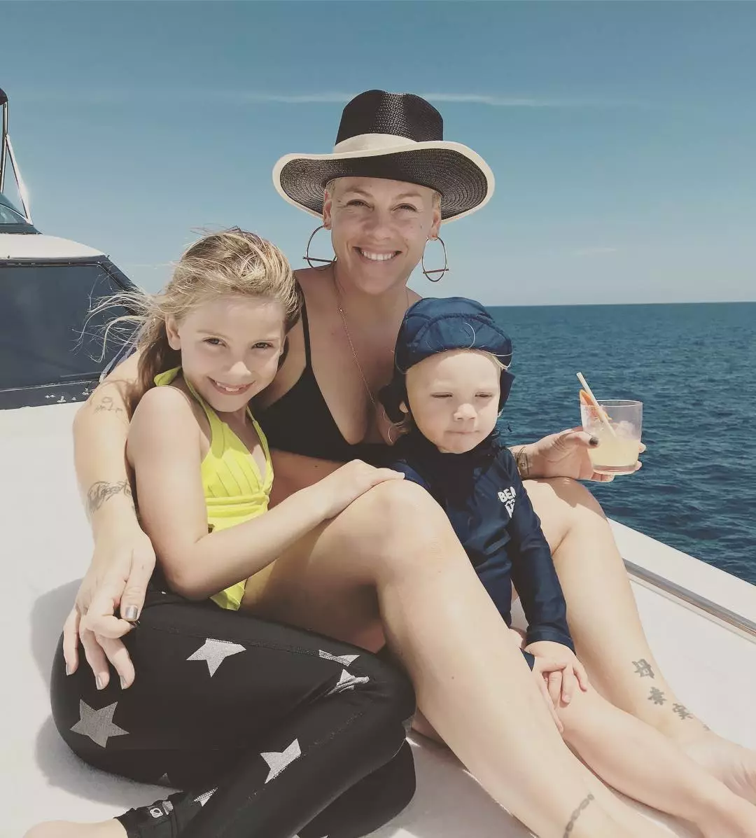 Pink with her two kids.