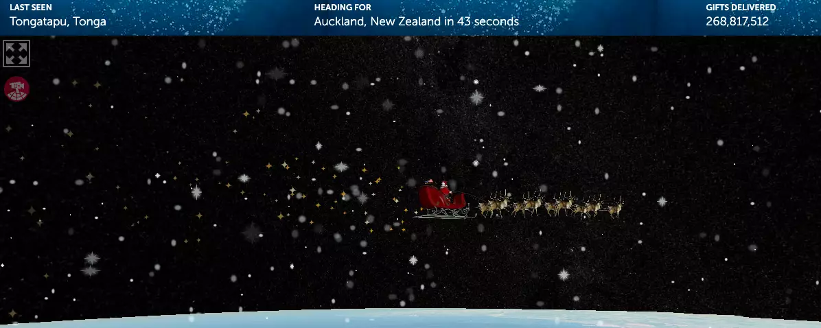 The tracker follows Santa in real-time (