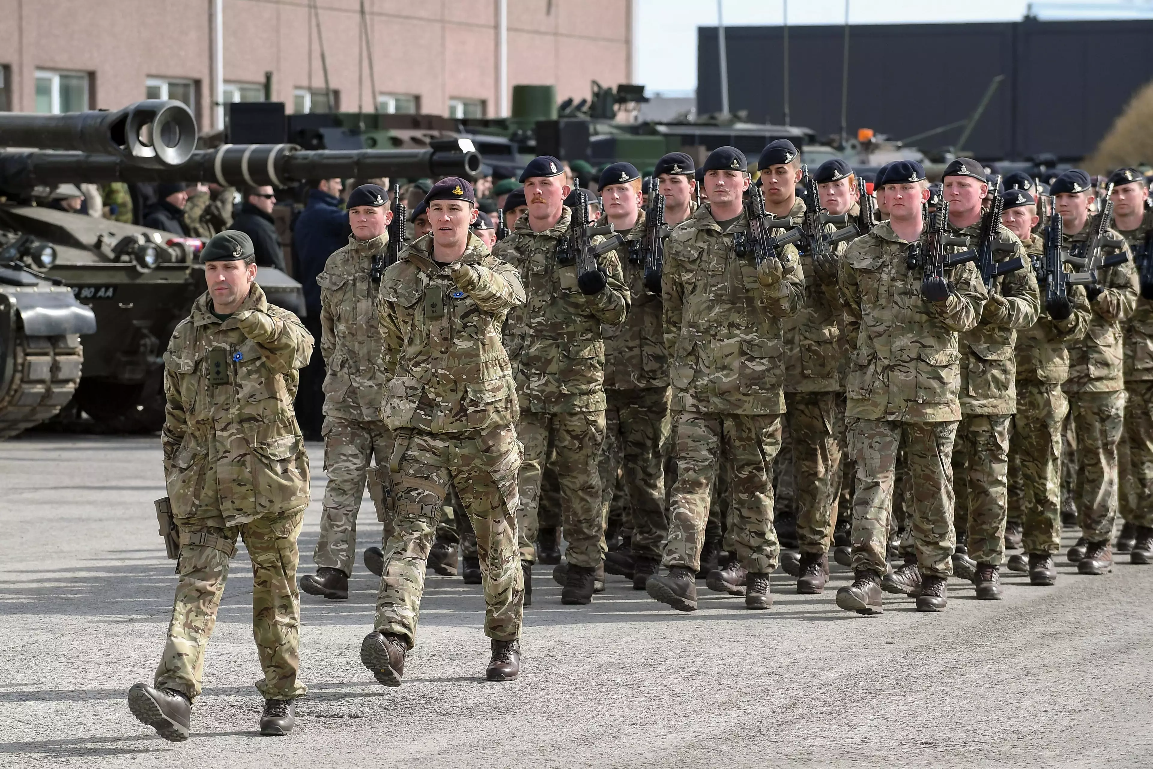 British Army soldiers on parade.