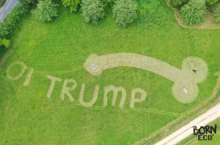 Born Eco mowed a 'welcome' message into a field for Donald Trump to see upon his arrival in the UK.