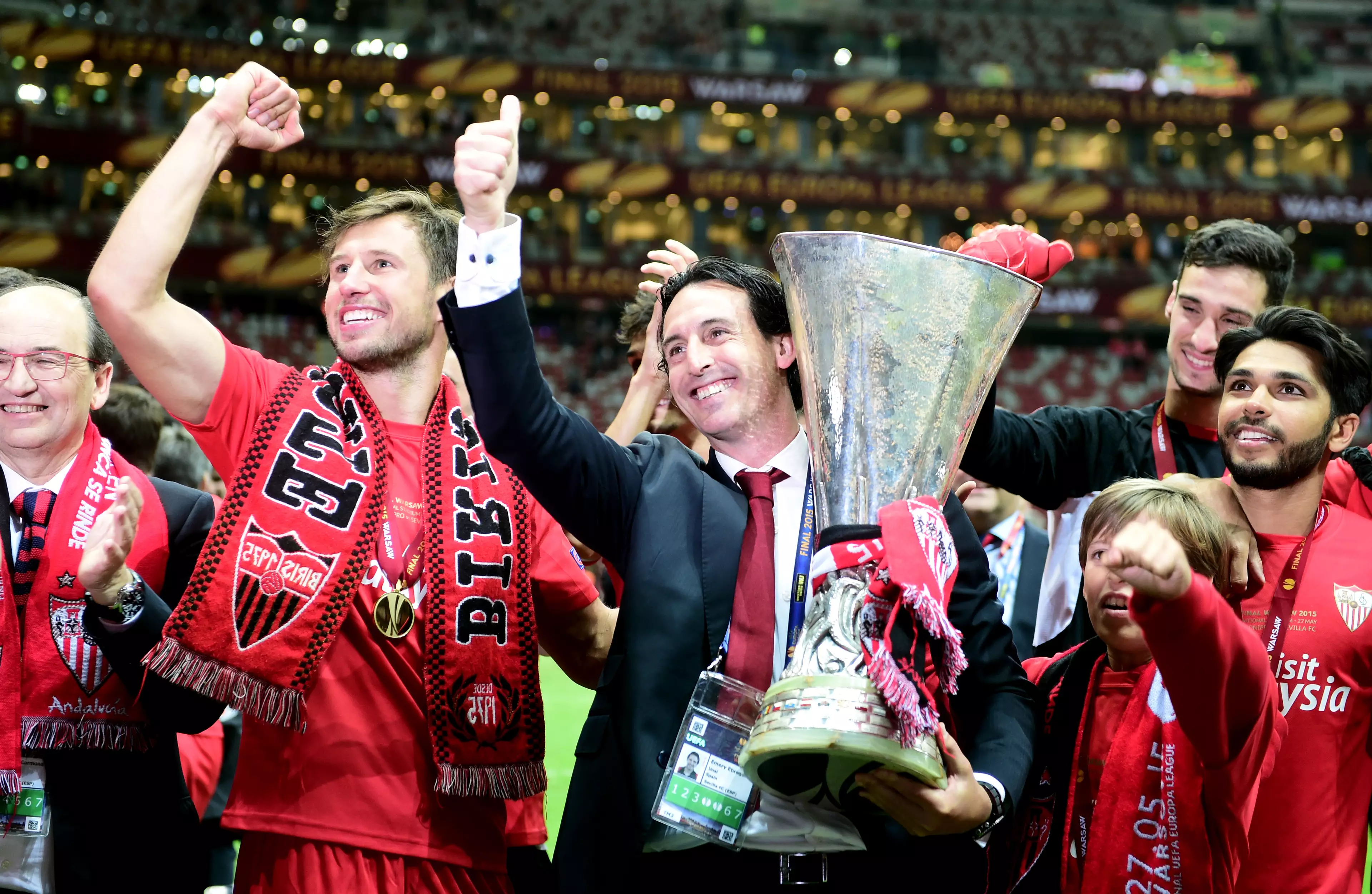 Emery's three titles in a row earned him the move to PSG. Image: PA Images