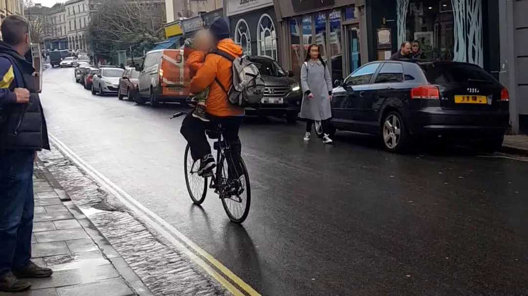 Man Filmed Cycling And Carrying A Child One-Handed Down Bristol Road