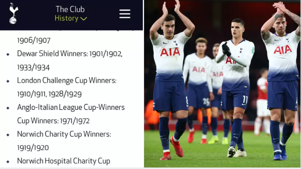 The Club Honours/Trophy List On Tottenham’s Official Website Is Going Viral 