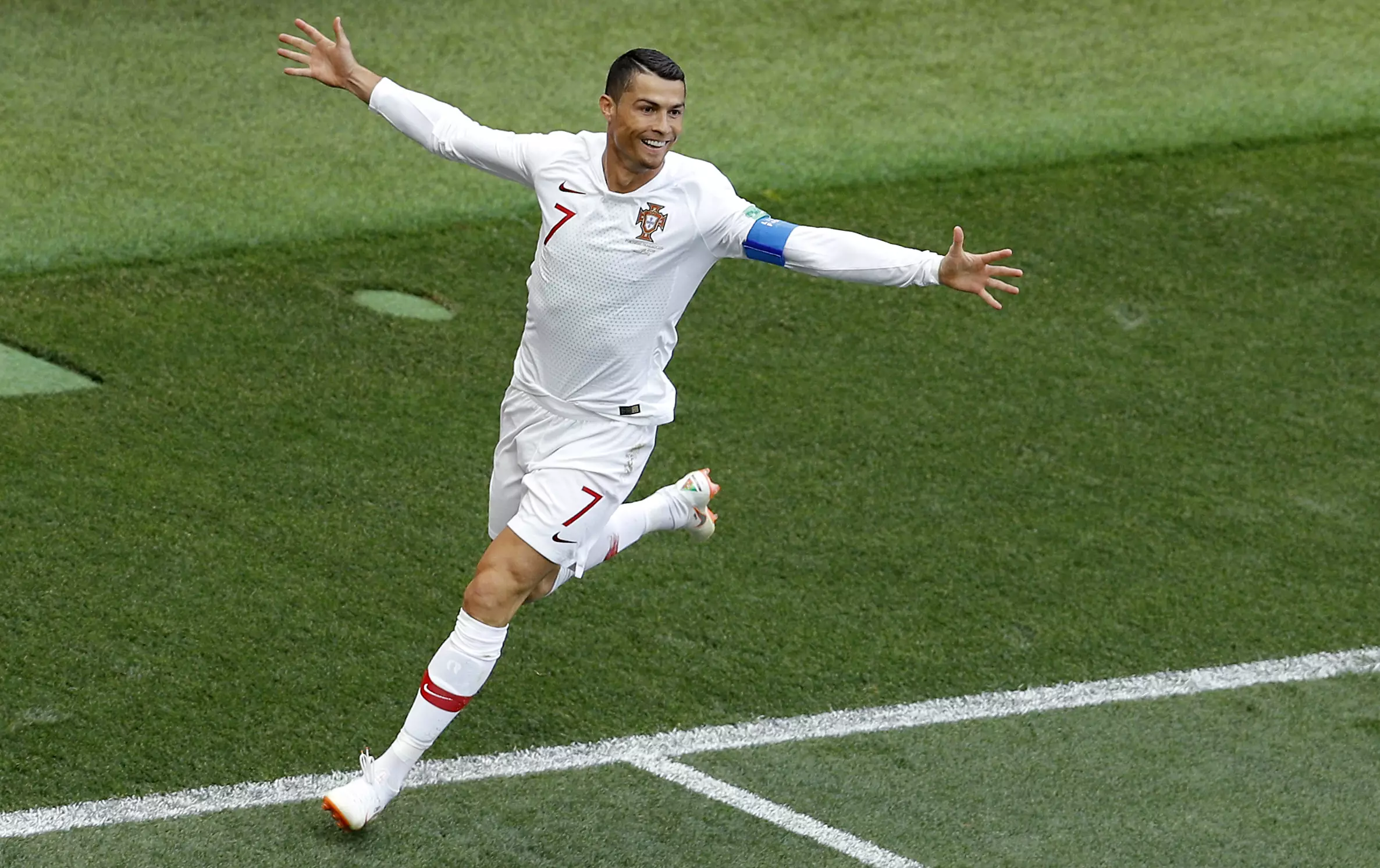 Ronaldo celebrates his goal against Morocco. Image: PA Images