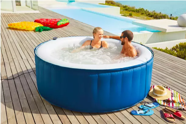 The inflatable whirlpool fits up to four people retails for £299 (