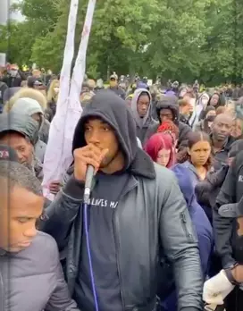 Anthony Joshua spoke at a protest in Watford (