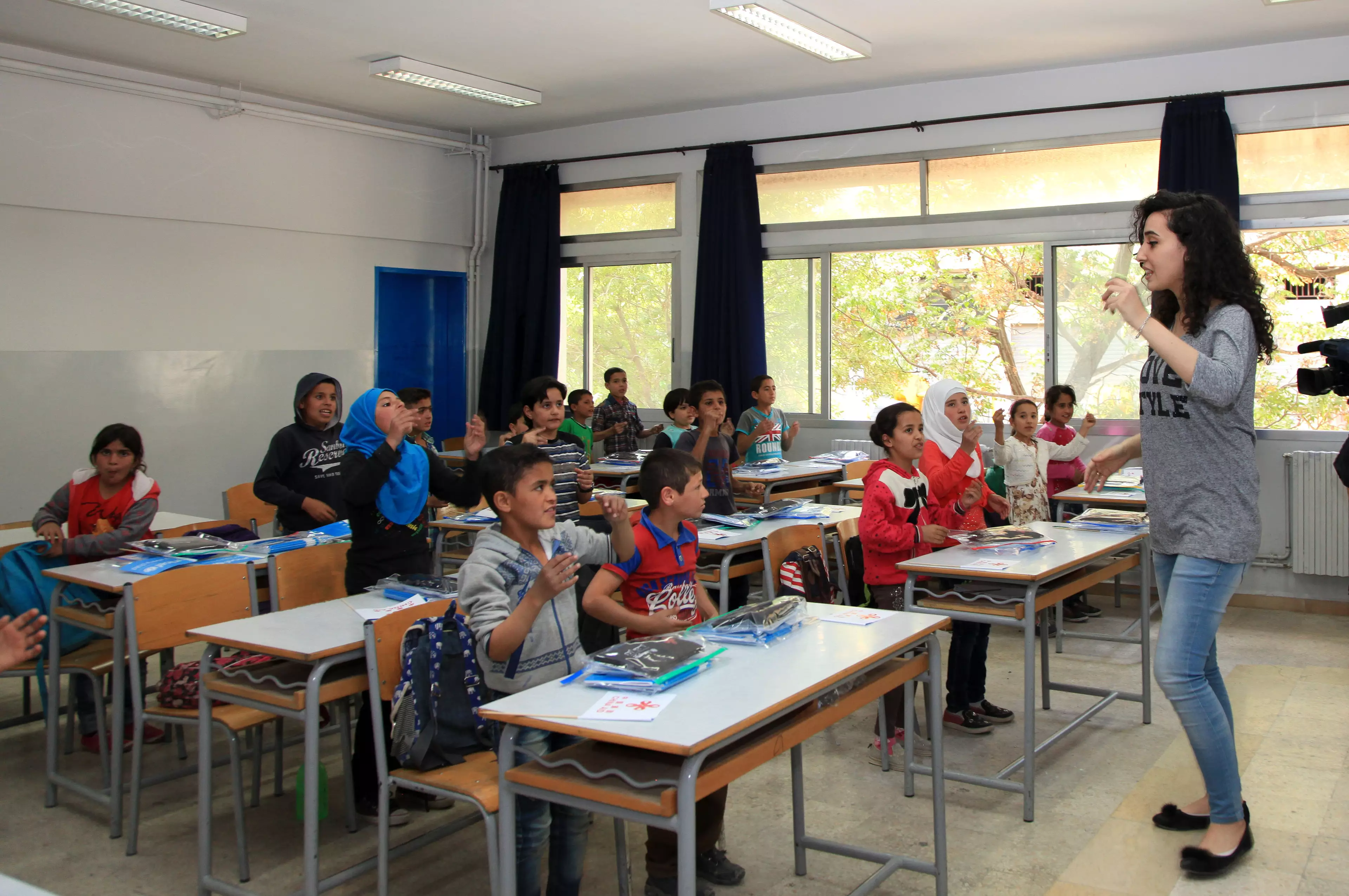 Syrian children being taught at a school in Lebanon