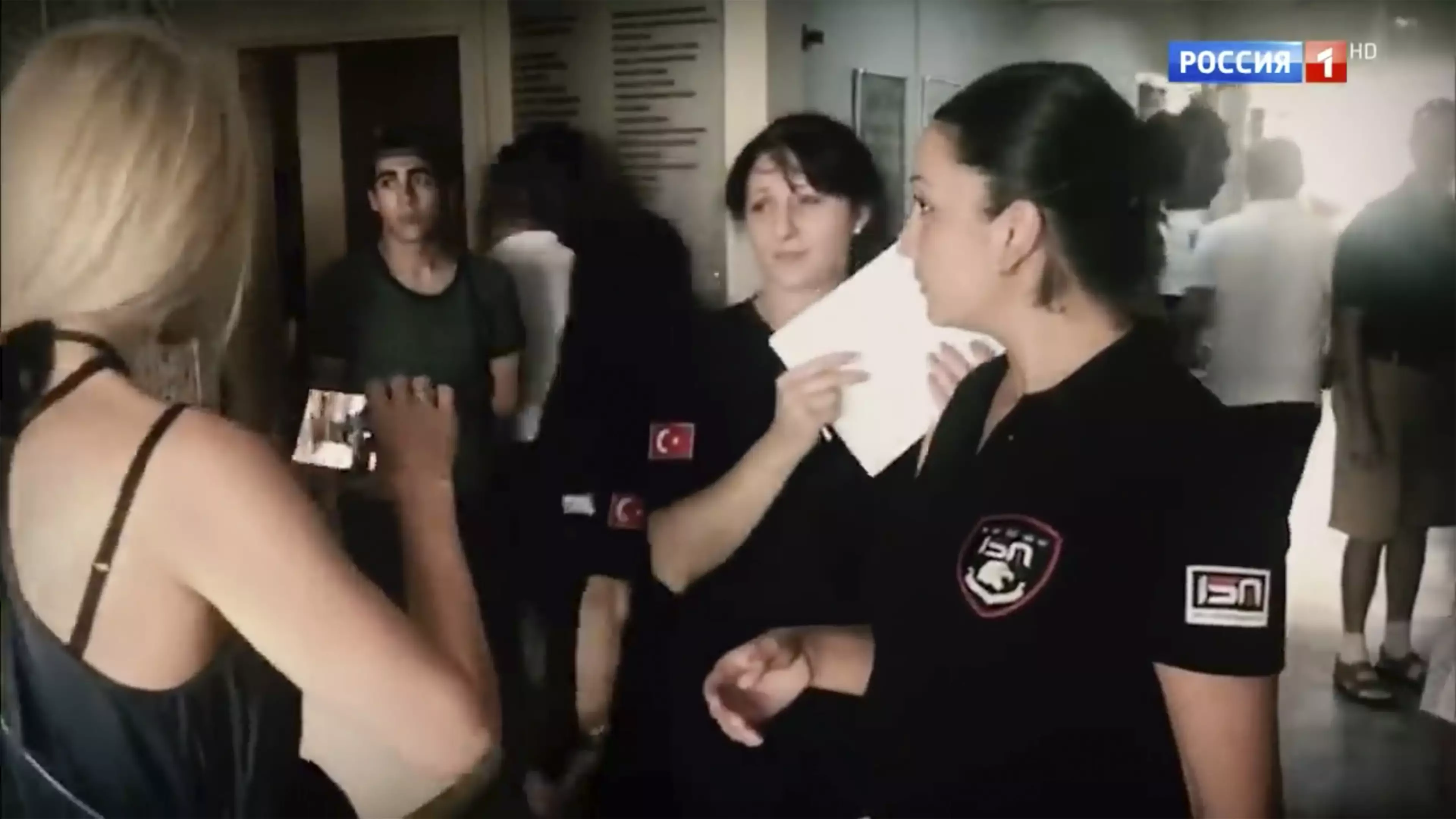Tatiana Lanshakova (left) confronts staff at the hospital.