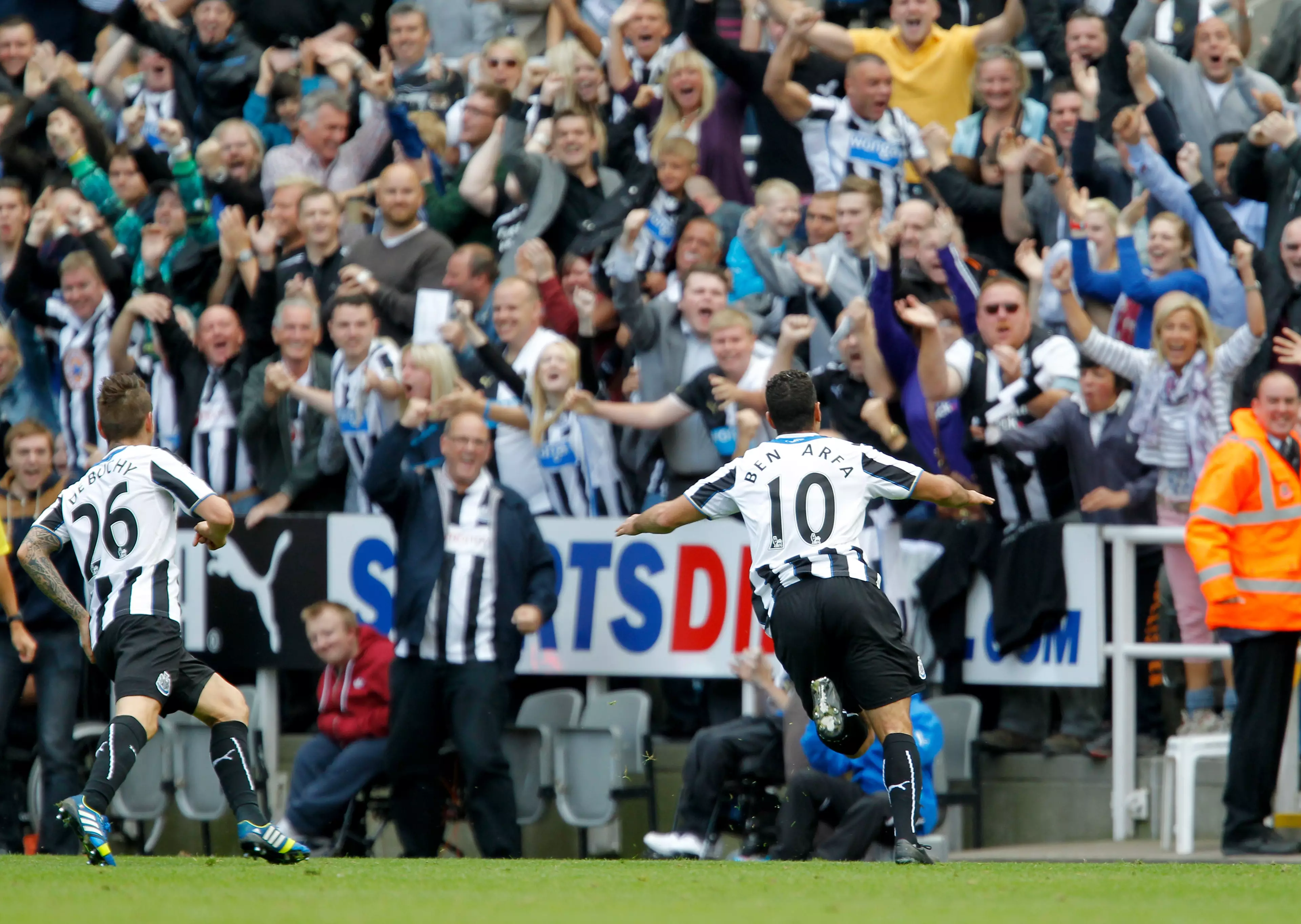 Ben Arfa celebrates scoring for Newcastle. Image: PA