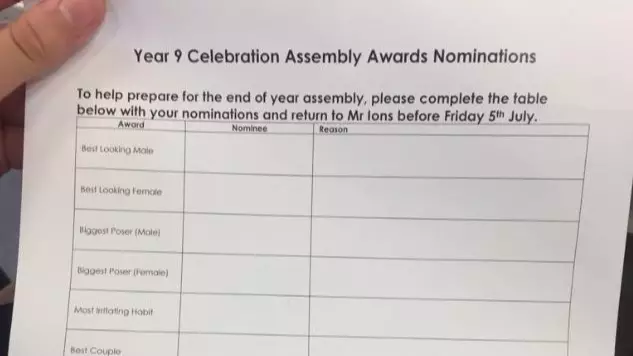 Secondary School Slammed For Asking Pupils To Vote For 'Best Looking' Children